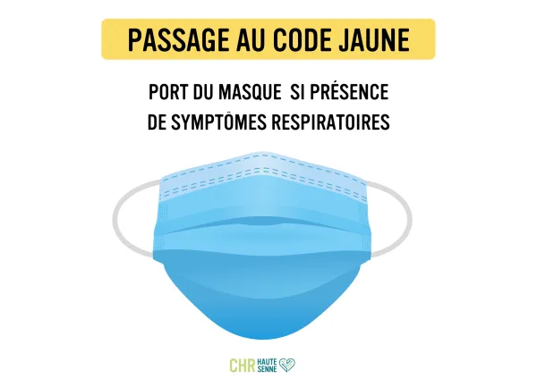 Image représentant un masque. code jaune = port du masque si symptômes respiratoires